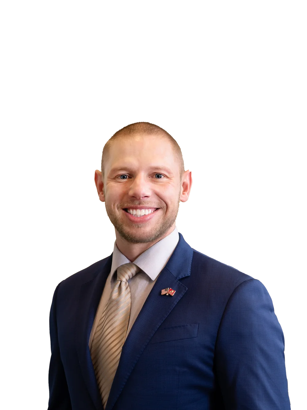 James Robbins, attorney at Midwest Defense, in a navy suit